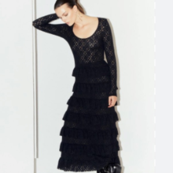 Original Designer Black Lace Dress with Ruffles Sz. Medium - Picture 2 of 7